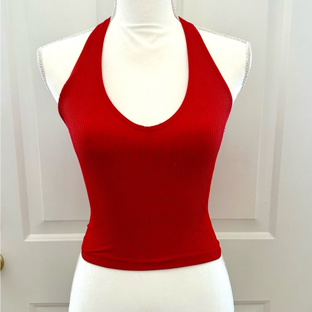 Urban Outfitters Out From Under Red Ribbed Knit Halter Top